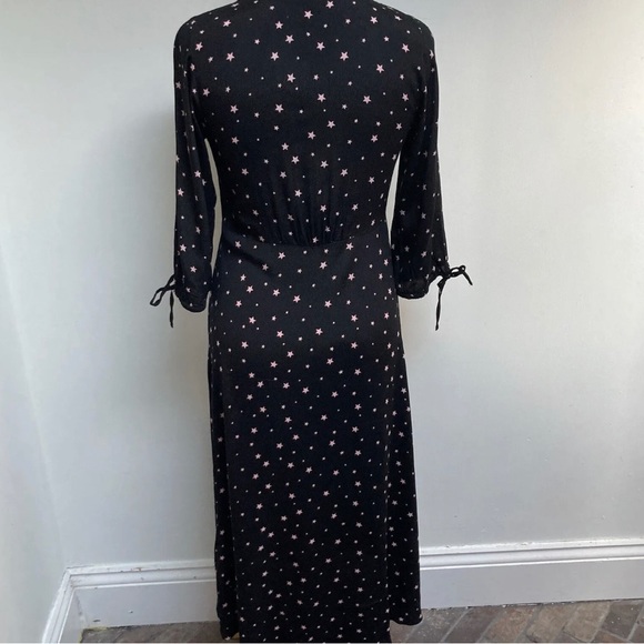 Hush Star Print Susannah Dress Size 8 Black Pink Star 3/4 Sleeve Button Viscose - Picture 10 of 13